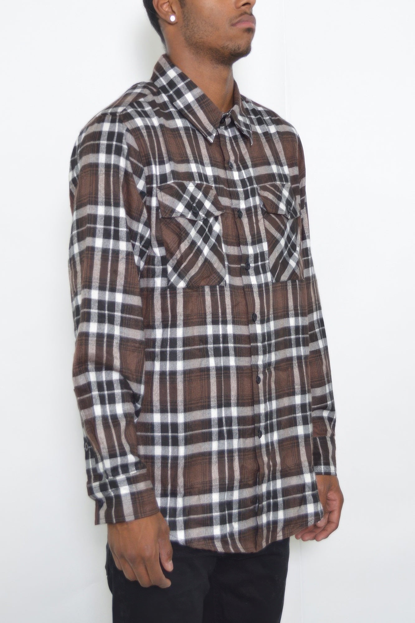 Regular Fit Checker Plaid Flannel Long Sleeve