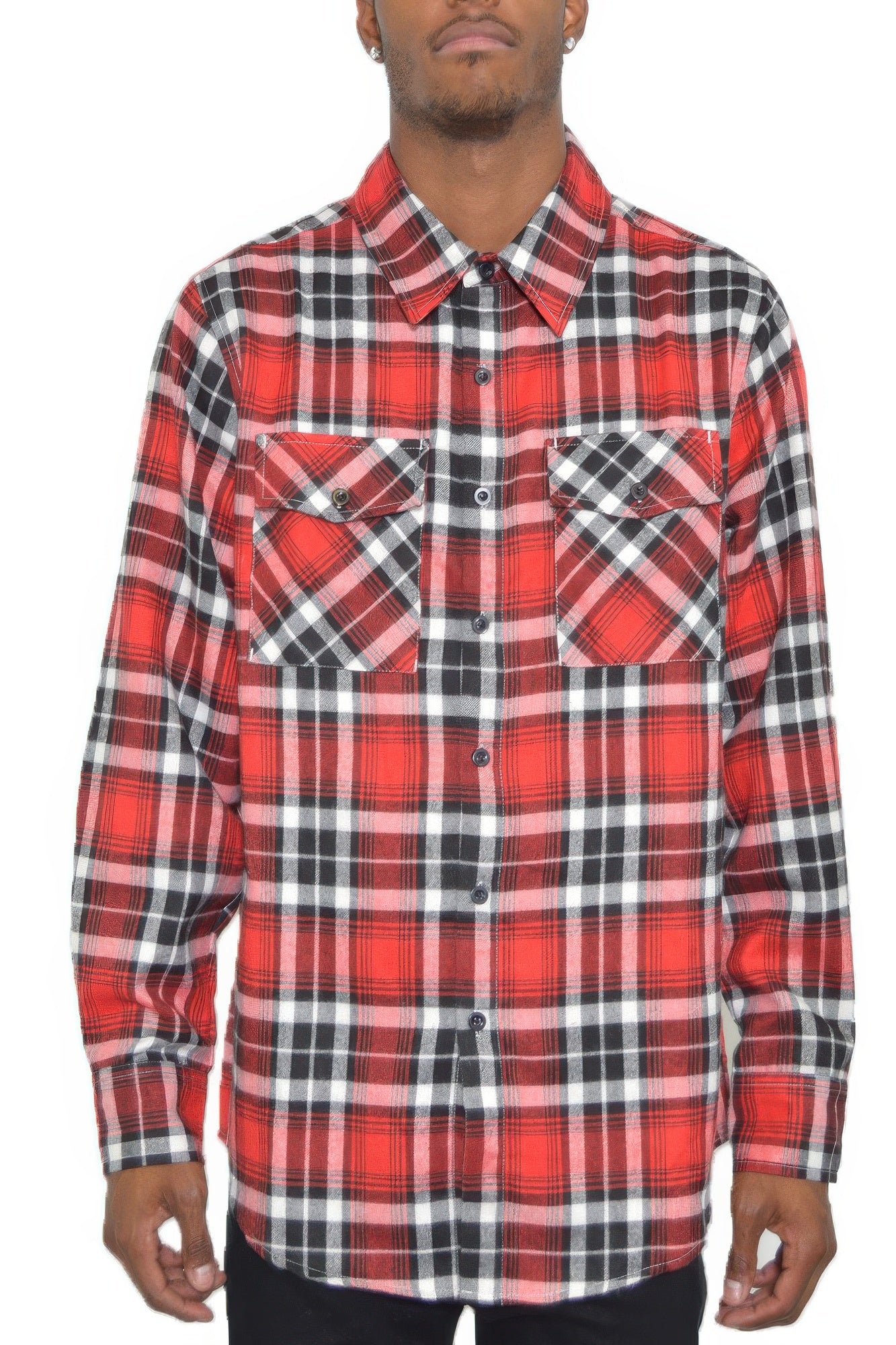 Regular Fit Checker Plaid Flannel Long Sleeve